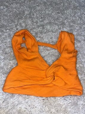 SHEIN Orange Ribbed Twist-Front Crop Cami